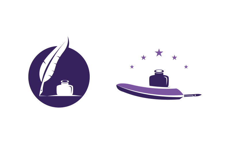 Illustrazione del modello di logo dello scrittore con penna e piuma, icona di design v1.6