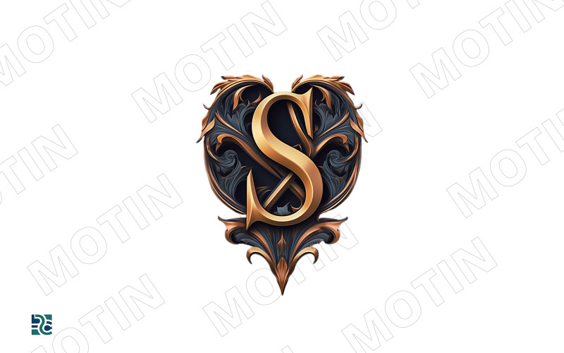 Elegant heart design with intricate detailing and a stylized letter S in golden color