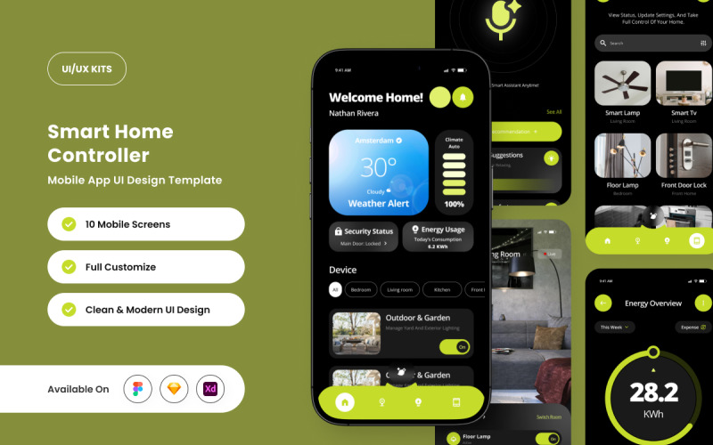Homexa: interfaz de usuario de la aplicación Smart Home para el control del hogar moderno