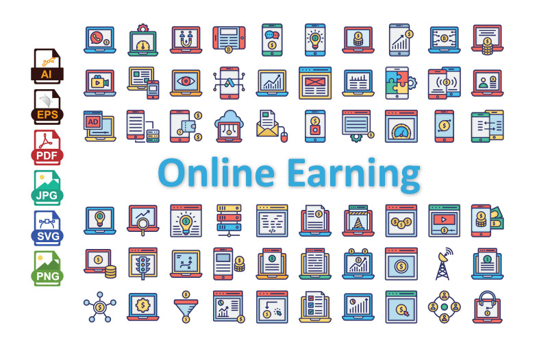 Icone vettoriali per guadagni online: visualizza il reddito digitale con stile