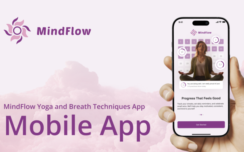 MindFlow – Yoga och andningstekniker Ren och minimalistisk app-gränssnittsmall