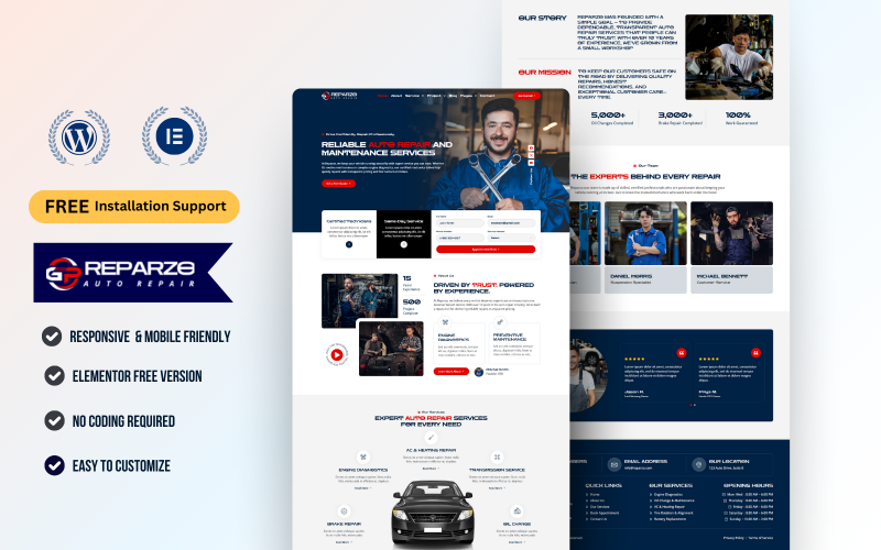 Reparzo – Oto Tamir WordPress Elementor Şablon Seti