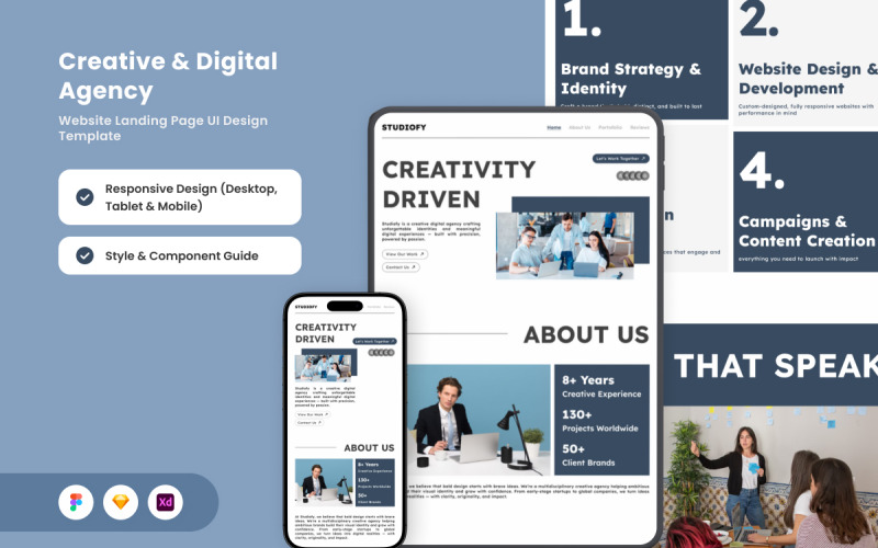 Studiofy – Diseño de UI para landing pages de agencias creativas