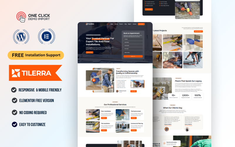 Tilerra – Zestaw szablonów WordPress Elementor dla płytek i podłóg