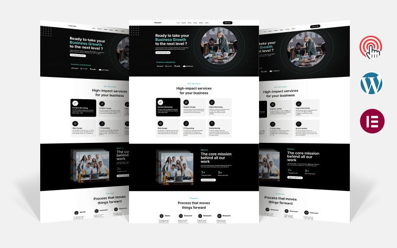 Trandf - WordPress-tema för kreativ byrå Elementor