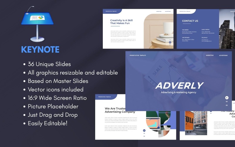 ADVERLY – Mall för keynote-presentationer för reklam- och marknadsföringsbyråer