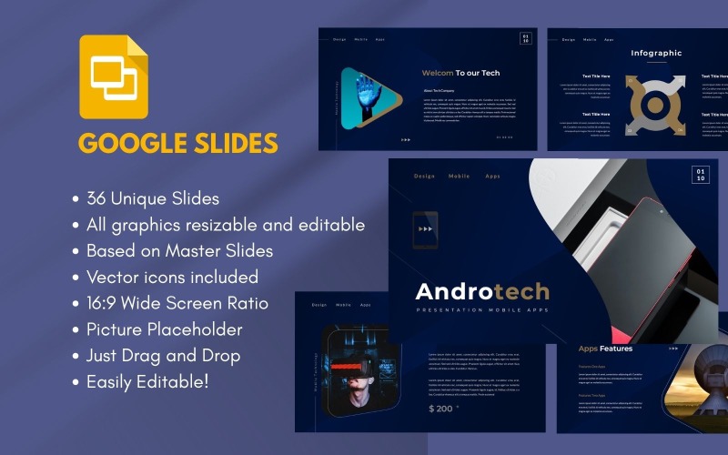 Androtech 移动 Google 幻灯片模板