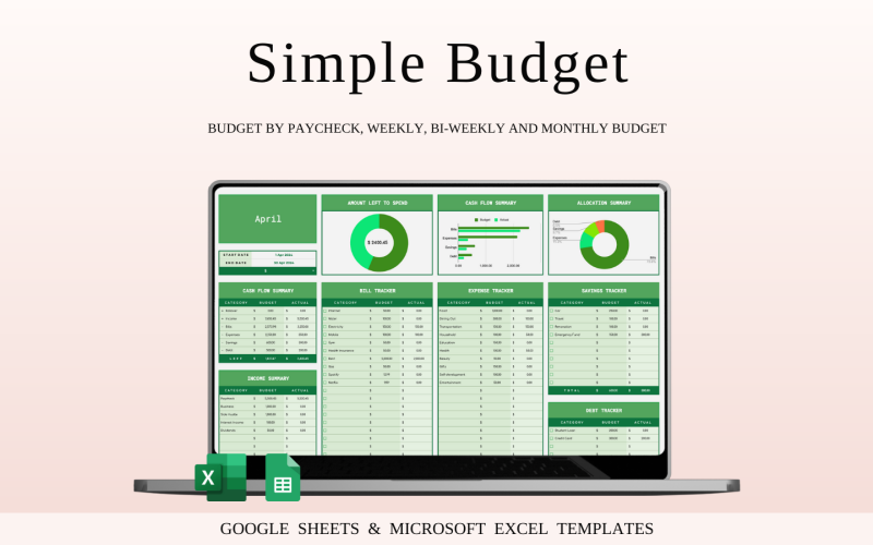 Einfacher Budgetplaner, persönlicher Finanz-Tracker in Excel und Google Sheets