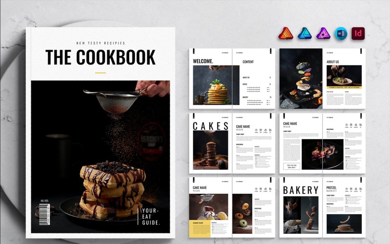 Layout di progettazione del modello di ricettario per MS Word, InDesign e Affinity Suites