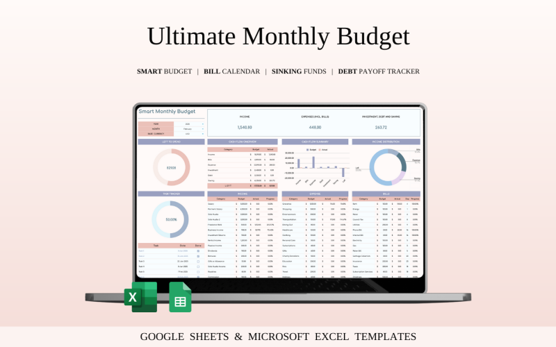 Mall för ultimat månadsbudget i Excel och Google Sheets