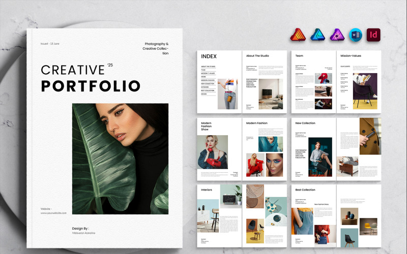 Modello di portfolio creativo per Word, InDesign e Affinity