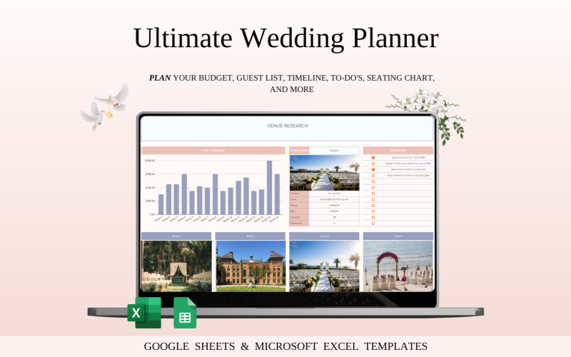 Modelo de planilha de planejamento de casamento para Planilhas Google e Excel
