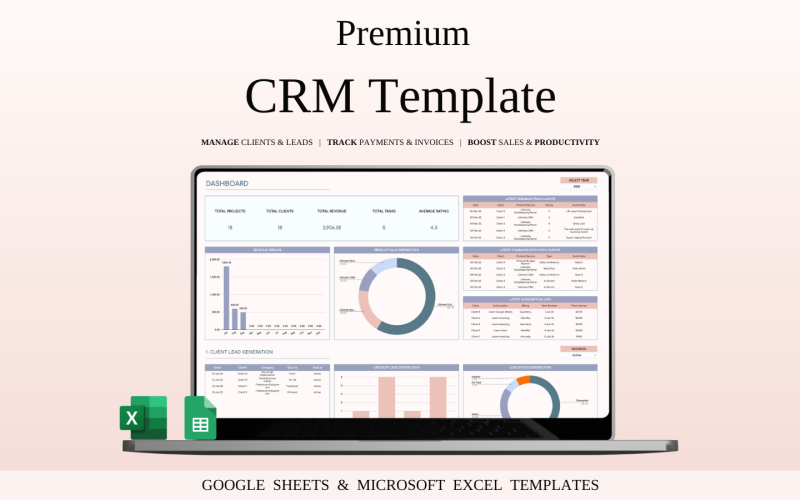 Premium CRM-sjabloon voor Excel en Google Sheets