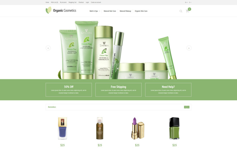 Modello OpenCart di cosmetici biologici