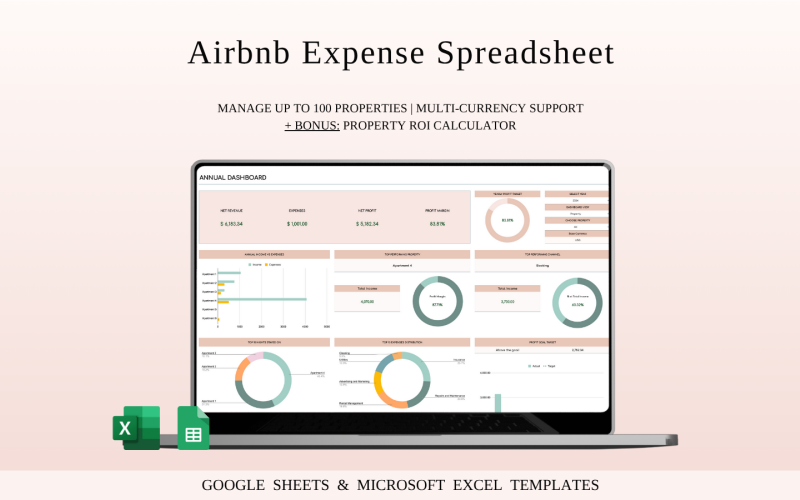 Airbnb-Spesentabellenvorlage | Excel und Google Sheets