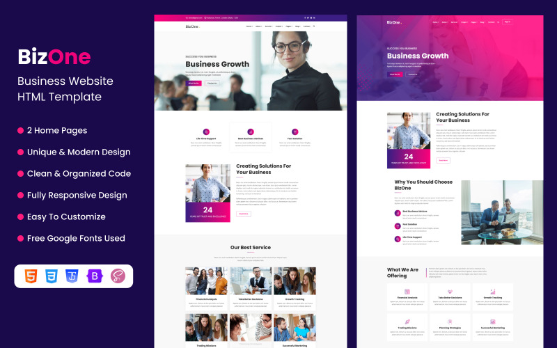 BizOne - HTML-mall för företagswebbplats