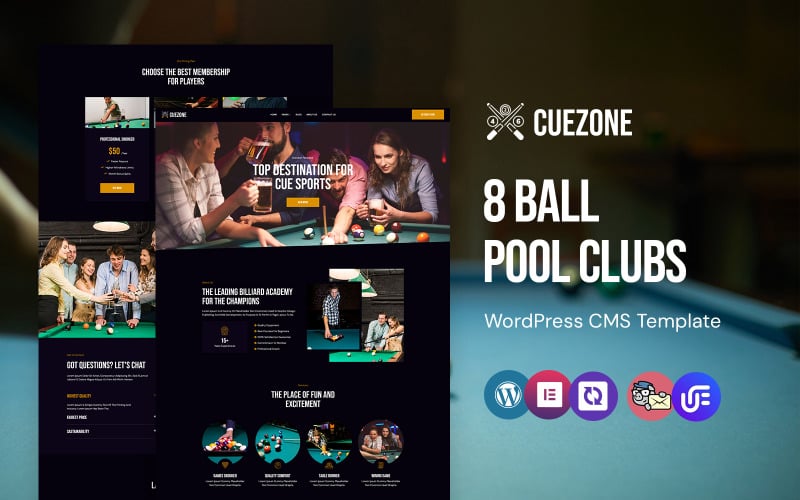 CueZone - 8 Ball Pool Clubs WordPress Elementor Theme