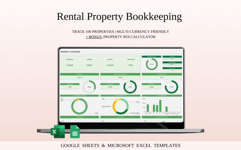 Rental Property Bookkeeping Tracker | Excel and Google Sheets Templates