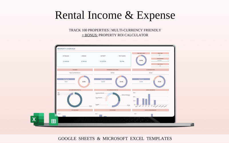 Rental Property Income and Expense Spreadsheet Template in Excel and Google Sheets