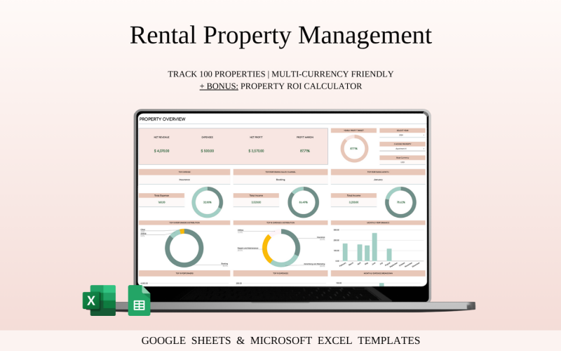 Rental Property Management Spreadsheet Template | Excel and Google Sheets