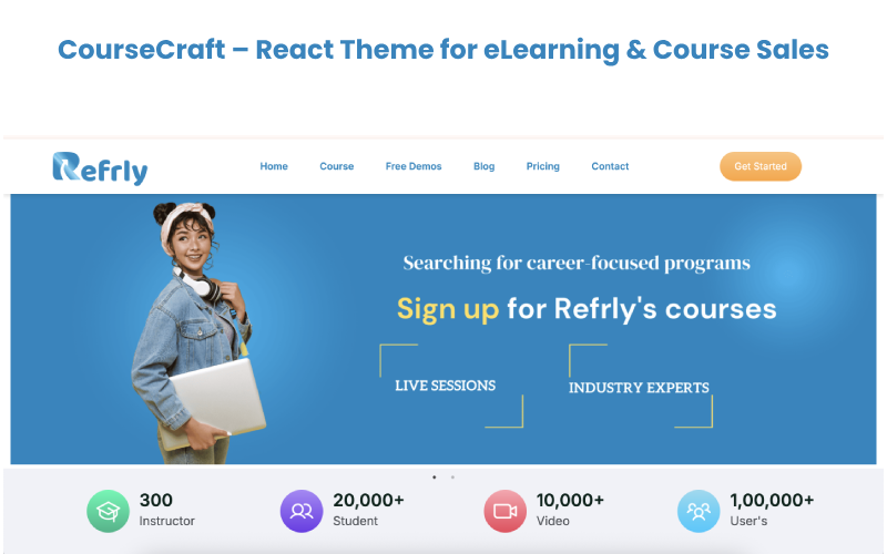CourseCraft – React sablon e-learninghez és kurzusértékesítéshez
