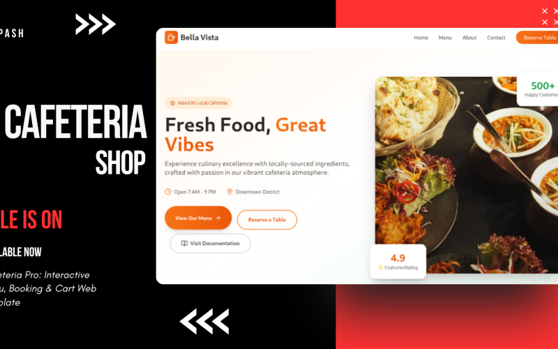 Cafeteria Interactive Menu, Booking and Cart Web Template