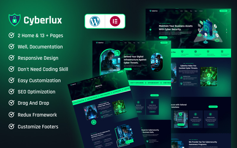 Cyberlux - Geavanceerd responsief WordPress-thema voor cyberbeveiliging en IT-services