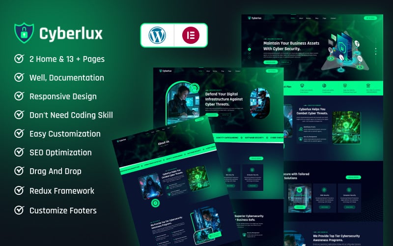 Cyberlux - Thème WordPress réactif pour la cybersécurité et les services informatiques avancés