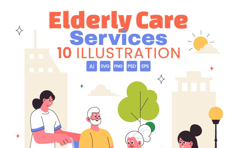 10 illustrationer av äldreomsorgstjänster