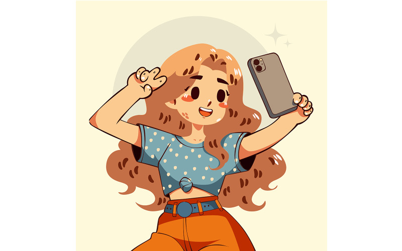 Kreslená dívka držící telefon