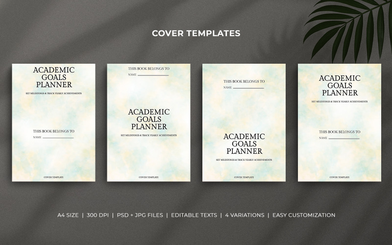 Modèles de couvertures de planificateurs d'objectifs académiques, design minimaliste modifiable pour étudiants, enseignants, utilisation KDP