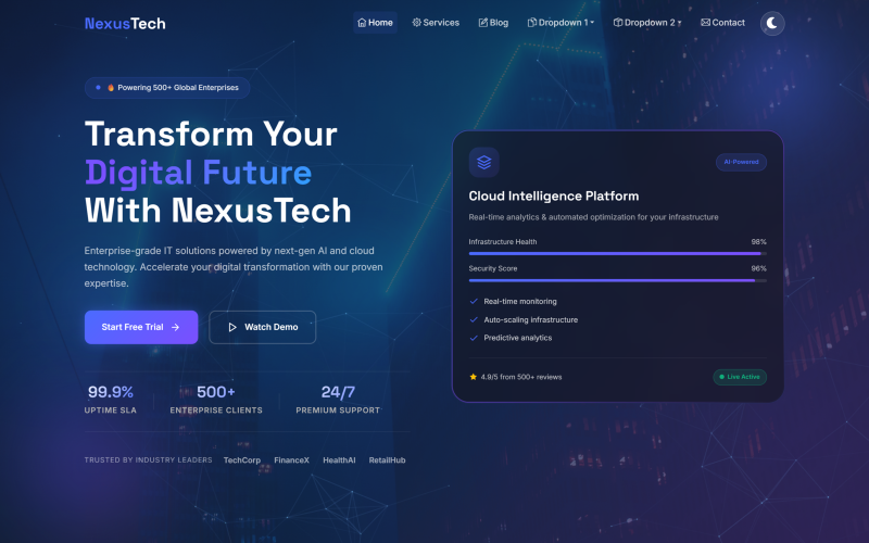 NexusTech – Pagina di destinazione per aziende IT e soluzioni SaaS
