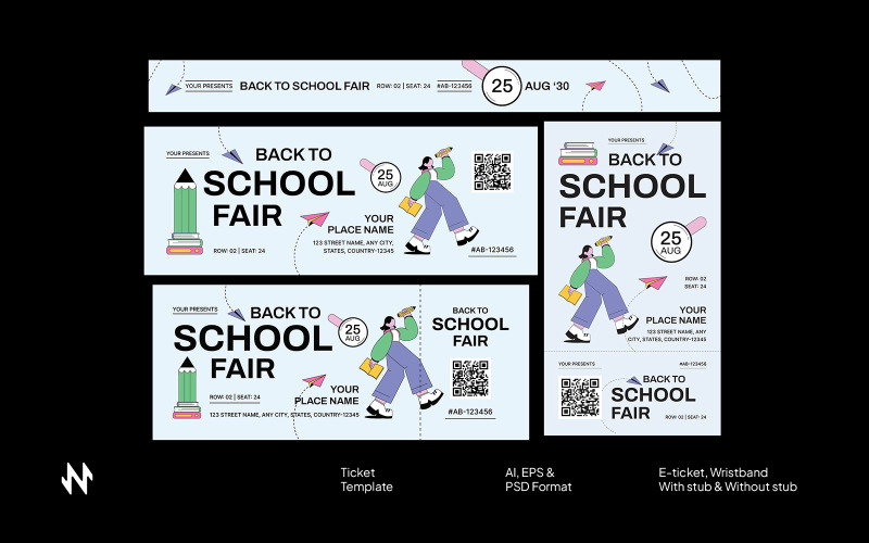 Platte vector terug naar school beurs ticket