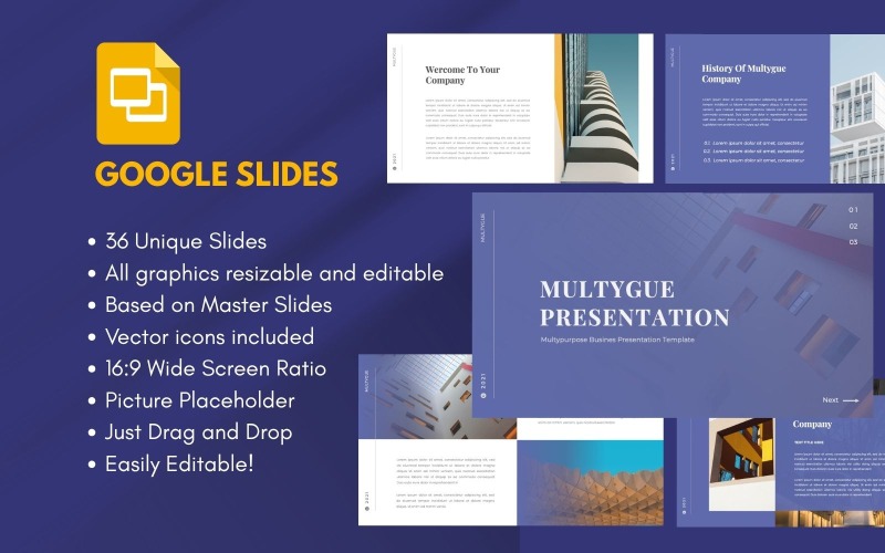 MULTYGUE Biznesowy wielozadaniowy szablon Google Slide