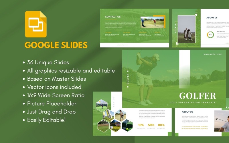 Шаблон слайдера Google для гольф-клуба GOLFER