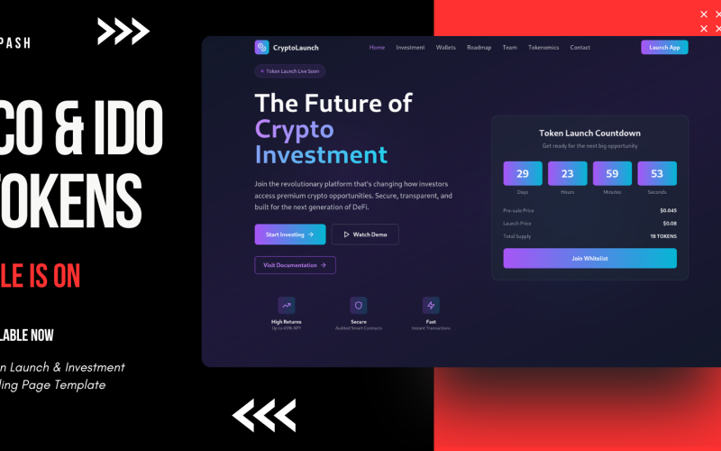 Crypto Launch - Szablon strony docelowej dla tokena i inwestycji ICO/IDO