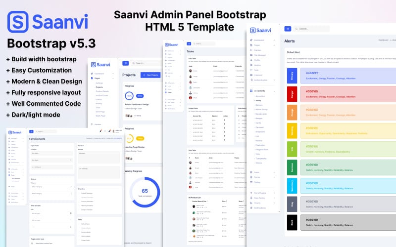 Saanvi - Pannello di amministrazione Bootstrap HTML 5 Template Dashboard di amministrazione completa e multiuso