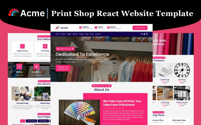 Šablona webových stránek Acme - Print Shop v React stylu