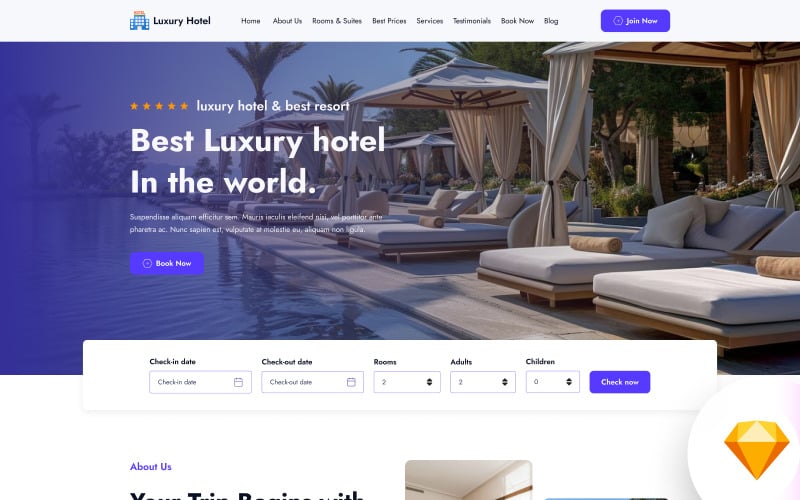 Luxury Hotel - Luxury & Hotel Booking Sketch Landing Template