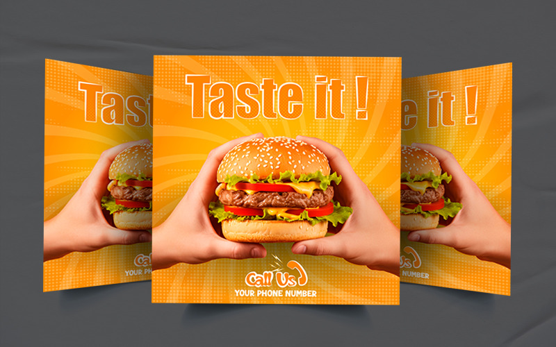 Probieren Sie die neue leckere Burger-Social-Media-Postervorlage des Restaurants