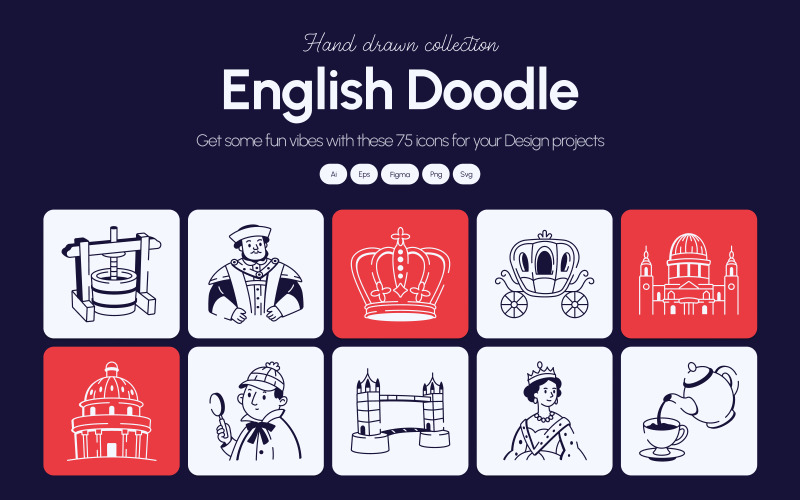Modern English Doodle Icon Set