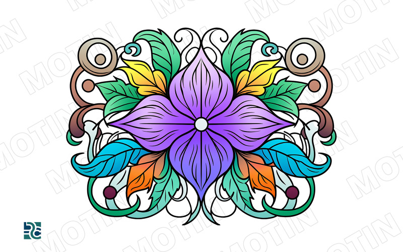 Motif floral coloré avec des motifs de feuilles vibrants et des détails artistiques