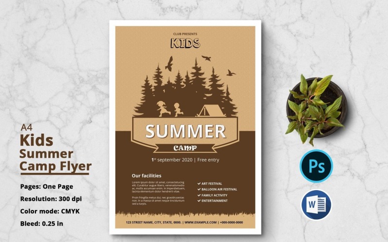 Modèle de flyer pour un camp d'été pour enfants – Design amusant et modifiable