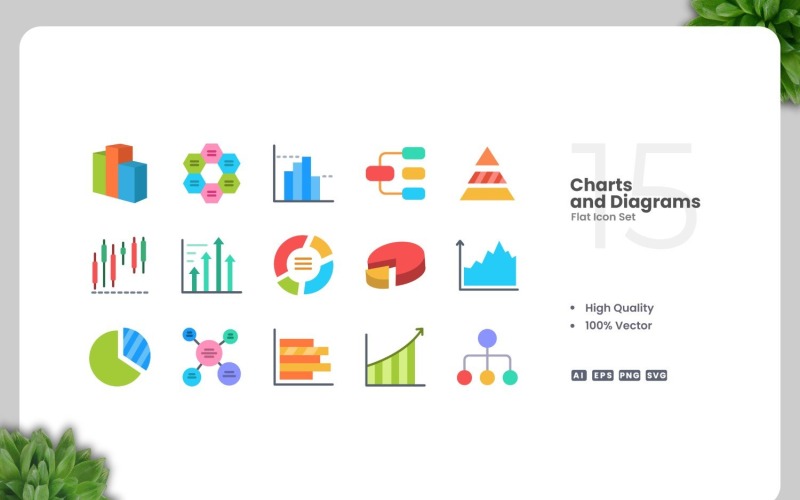 15 diagram och platt ikoner set