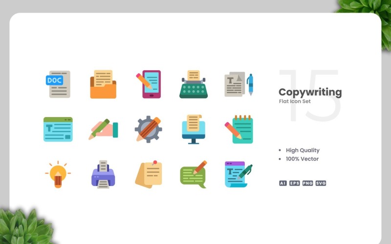 15 Copywriting platt ikoner set