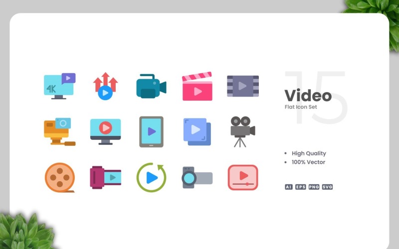 15 Video Düz Simge Koleksiyonu