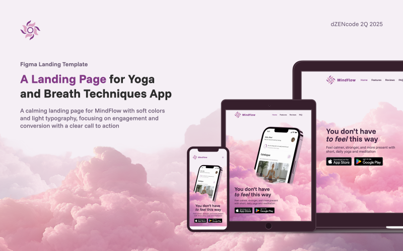MindFlow – Yoga und Atemtechniken Saubere und minimalistische reaktionsfähige Landing-Vorlage