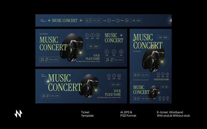 Modèle de billet de concert bleu