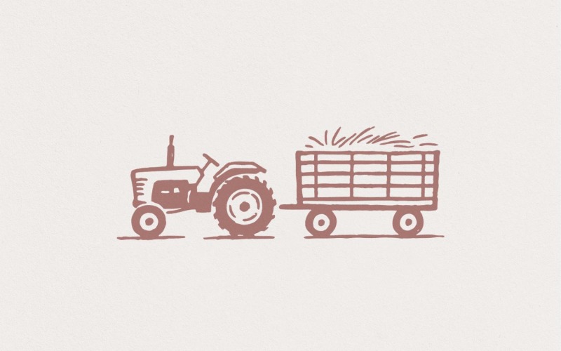 Tractor y carro de heno PNG, Sublimación de vida en la granja, Tractor vintage PNG, Diseño de cosecha campestre,