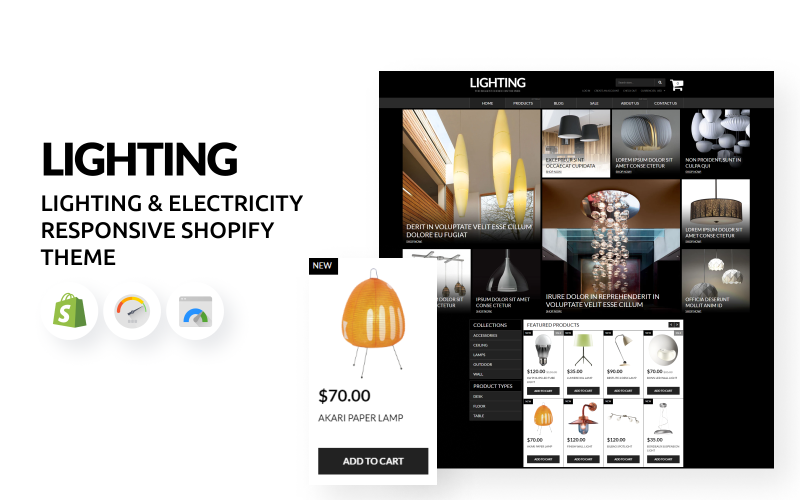 Obchod s osvětlením a elektřinou reagující na téma Shopify